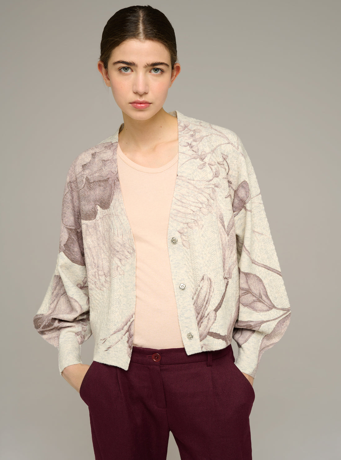 Cardigan imprimé gris à encolure V