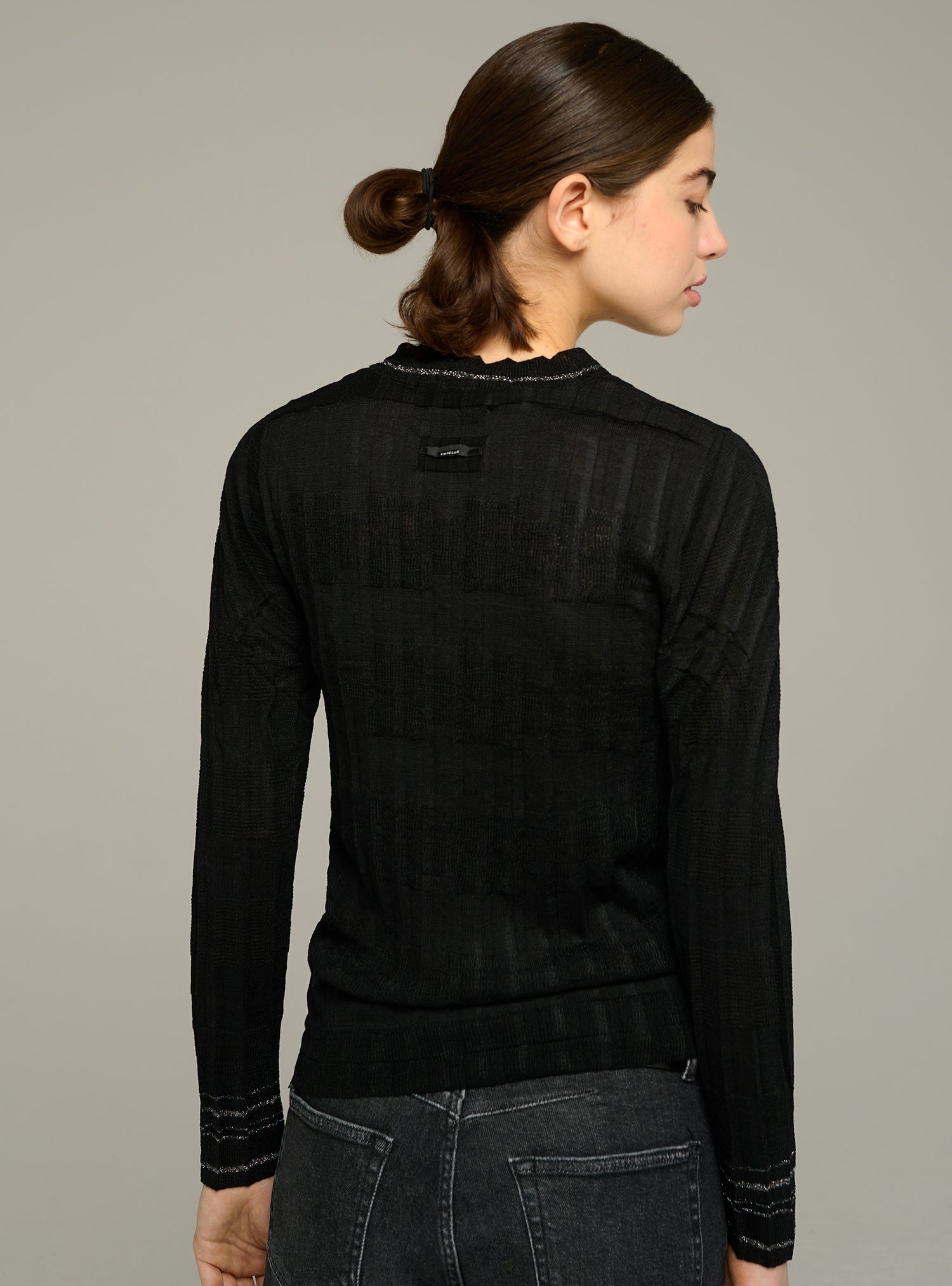 Faltenpullover mit Rundhalsausschnitt, figurbetont, lange Ärmel