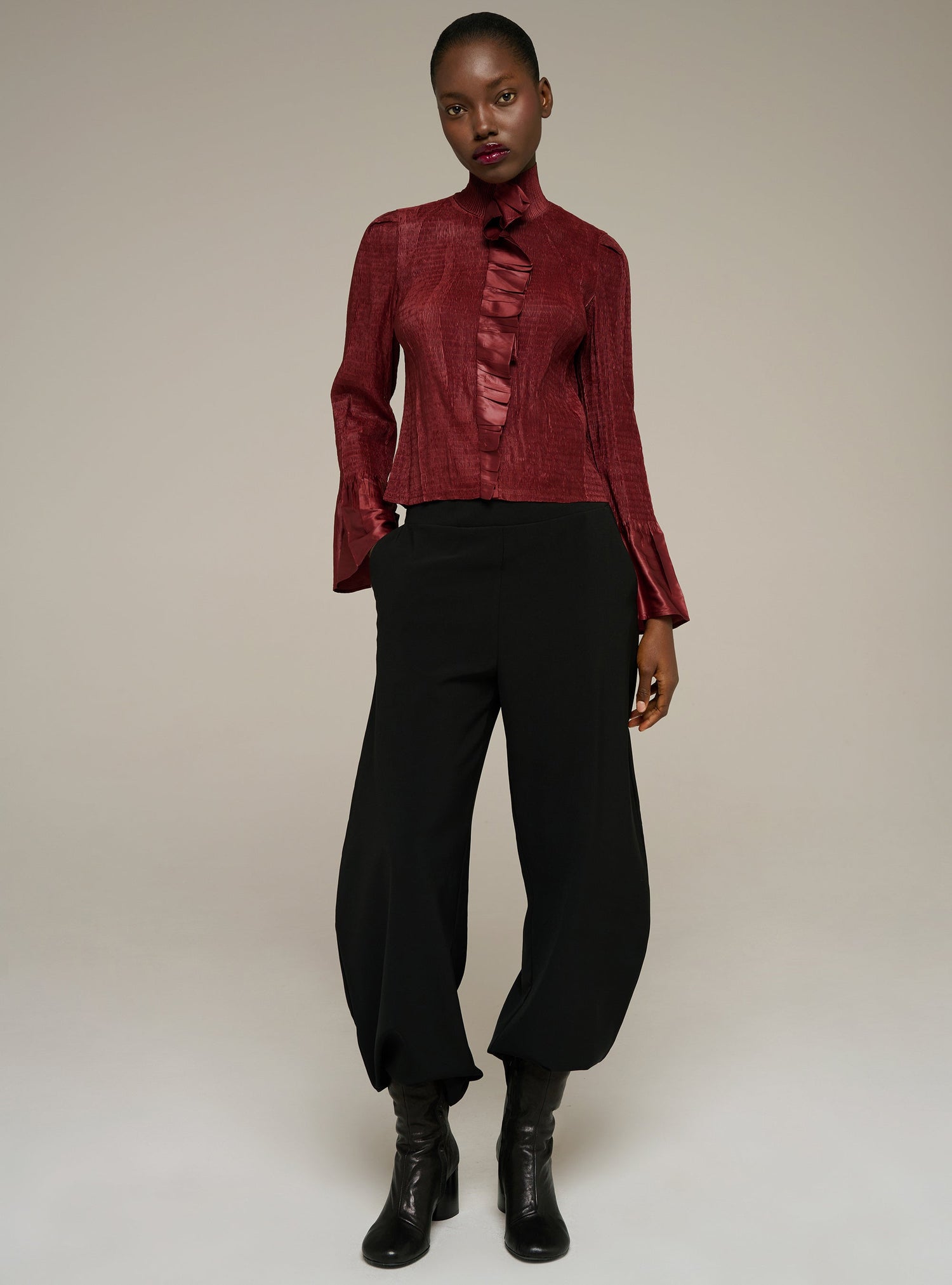 Cotélac chemise ajustée manches longues plissée