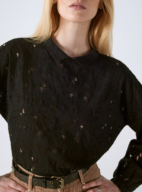 Embroidered Openwork Blouse